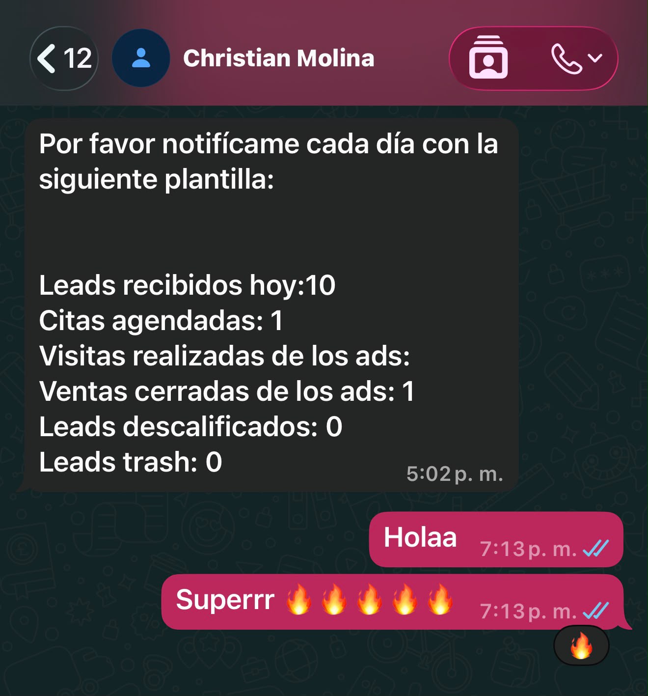 Conversación de WhatsApp — testimonio de cliente