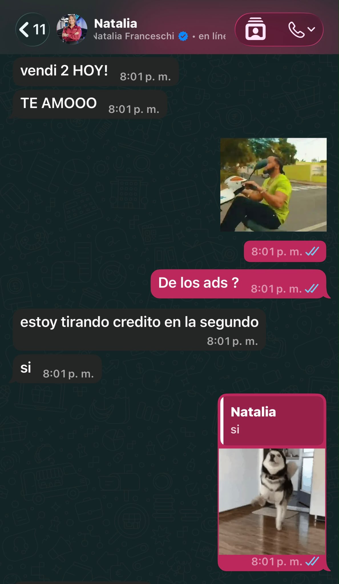 Conversación de WhatsApp — testimonio de cliente