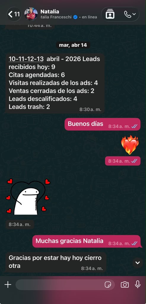 Conversación de WhatsApp — testimonio de cliente
