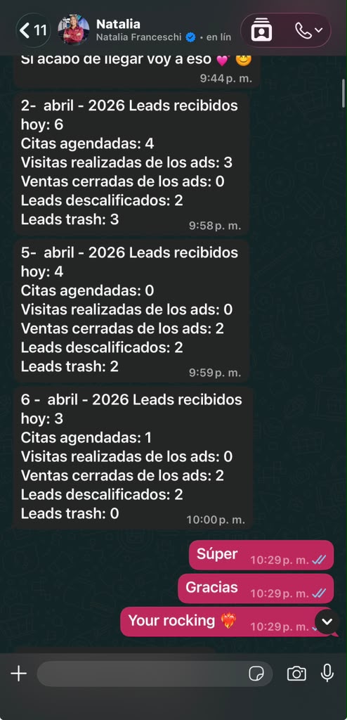 Conversación de WhatsApp — testimonio de cliente